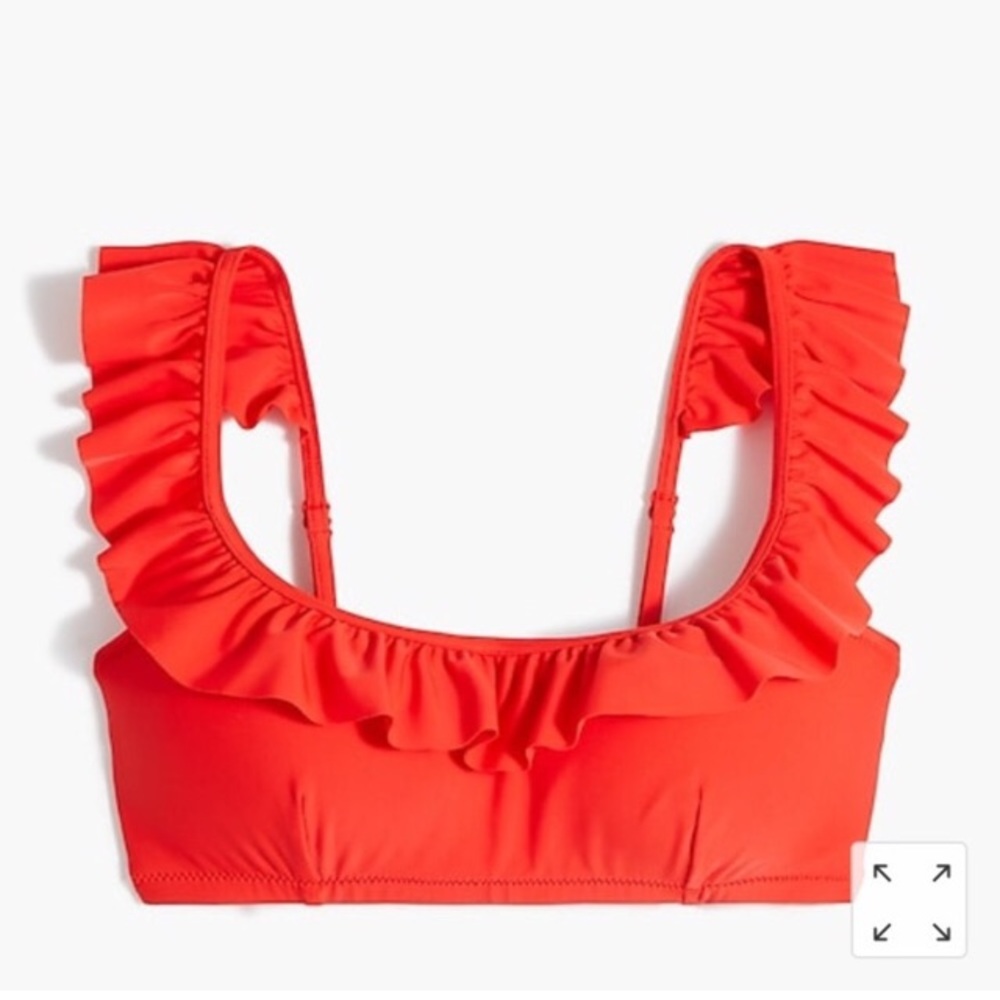 J Crew Red Ruffle Scoop-neck Bikini Top